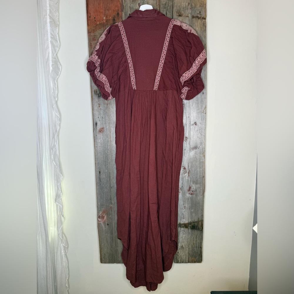 Free People Samantha Shirt Dress in Double Dare Maroon XS - Picture 8 of 14